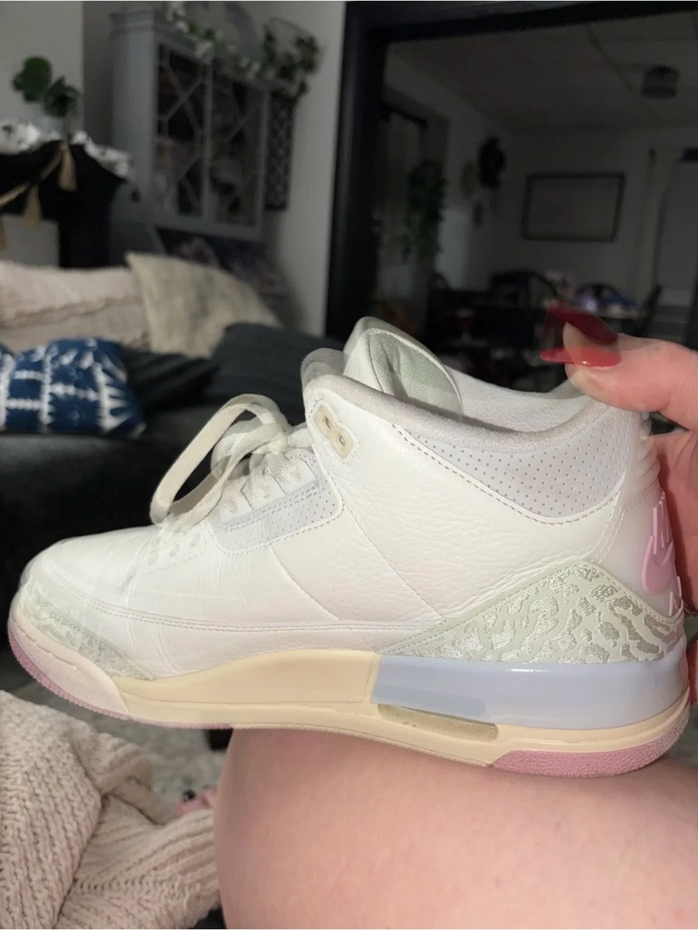Jordan Women's Retro Sneakers in Cream, Light Green & Pink